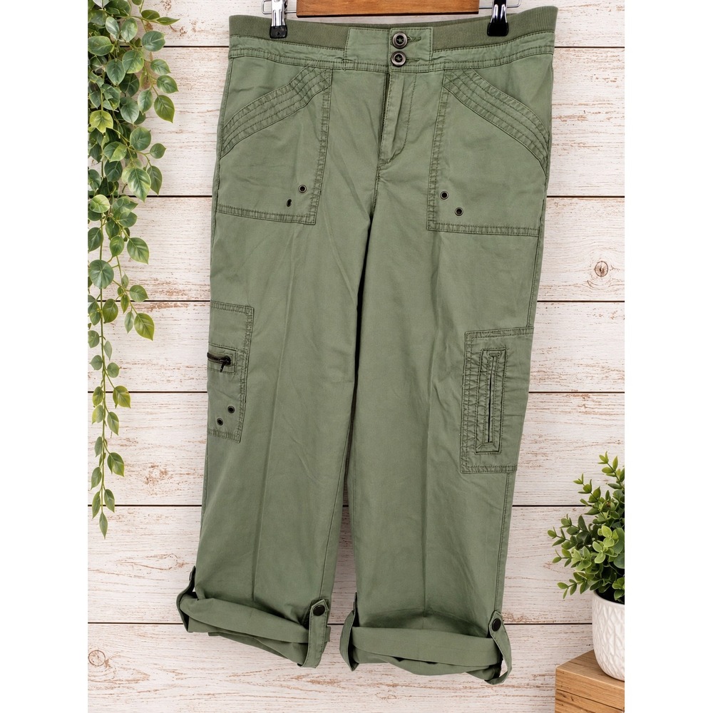 Khakis & Co Cargo Pants Convertible Womens 6 Green Roll Tab Utility Capris Pants